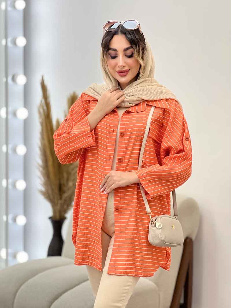 مانتو راه راه دو جیب پاکتی پایین هلال کد 5215 — تصویر ۵