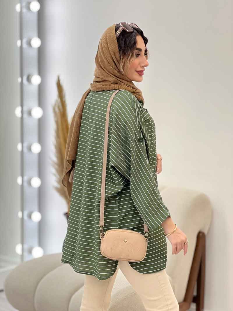 مانتو راه راه دو جیب پاکتی پایین هلال کد 5215 — تصویر ۷