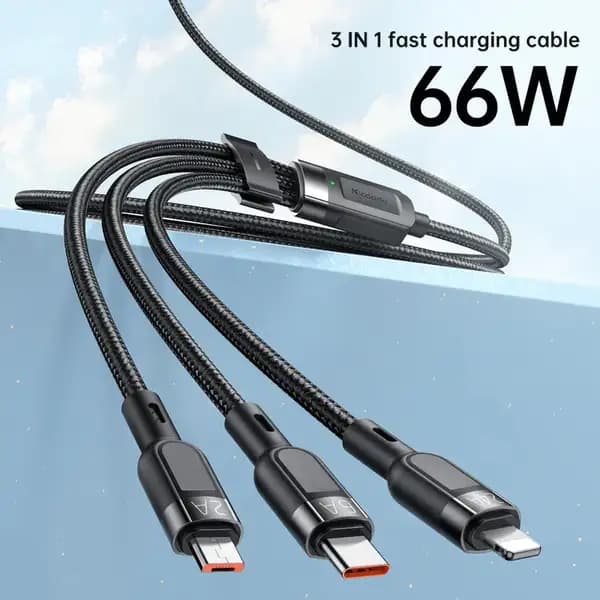 کابل فست شارژ 65 وات سه سر مک دودو مدل Mcdodo CA-0930 Lightning+Micro+Type-C 3-in-1 Fast Charging Data Cable — تصویر ۴
