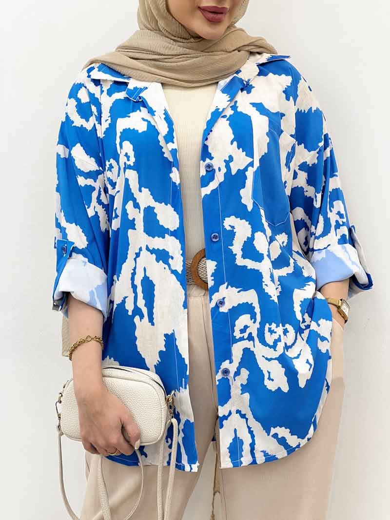 شومیز طرح دار تک جیب صنم کد 5039 — تصویر ۵