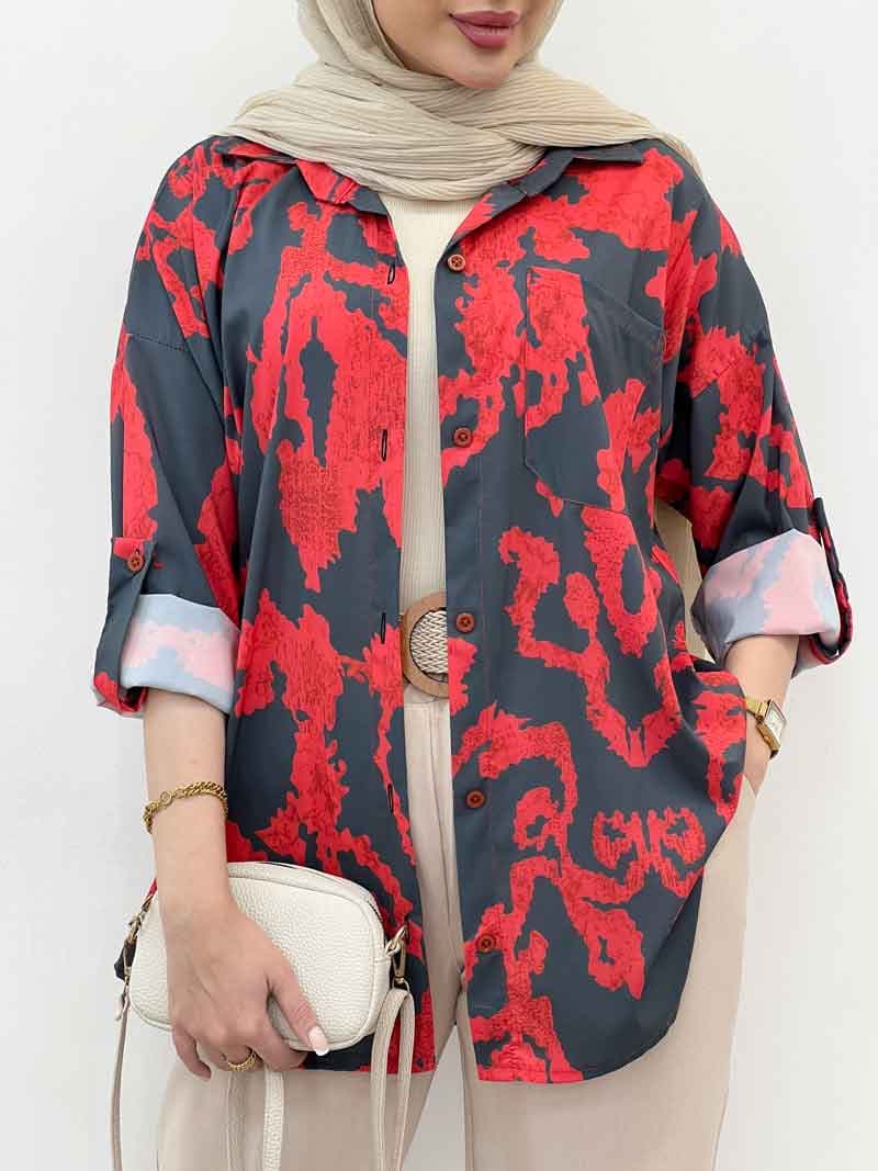 شومیز طرح دار تک جیب صنم کد 5039 — تصویر ۶