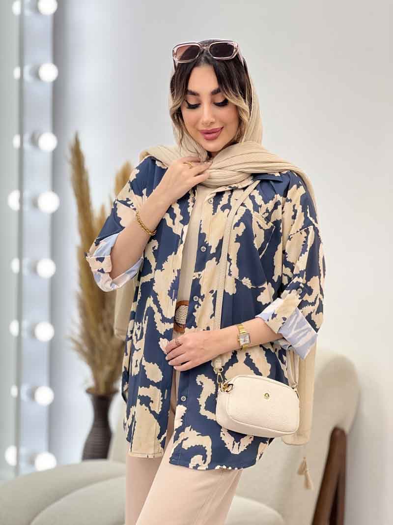 شومیز طرح دار تک جیب صنم کد 5039 — تصویر ۸
