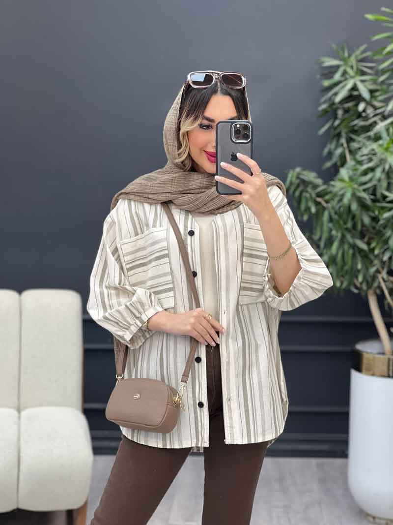 مانتو دو جیب آستین چین کد 4960 — تصویر ۷