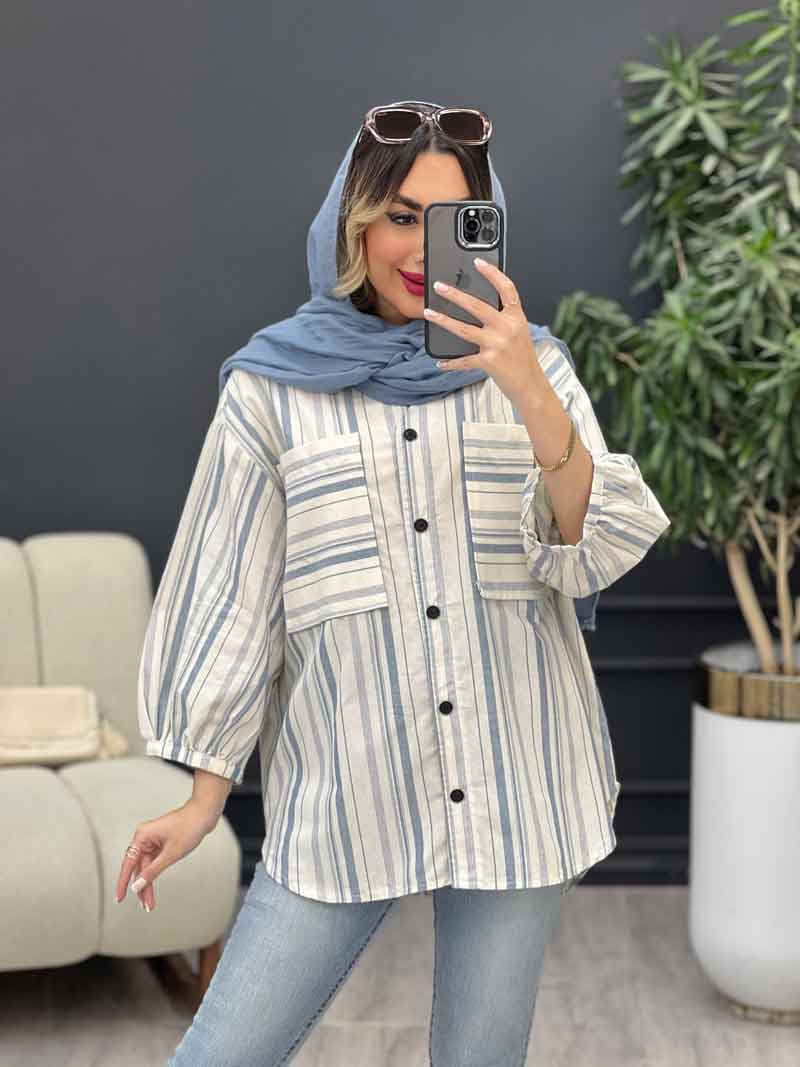 مانتو دو جیب آستین چین کد 4960 — تصویر ۴