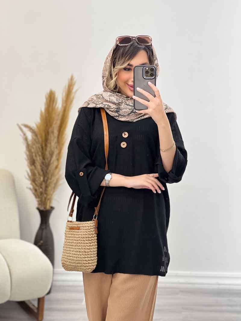 مانتو جلو بسته آستین پاگن شیما کد 4967 — تصویر ۷