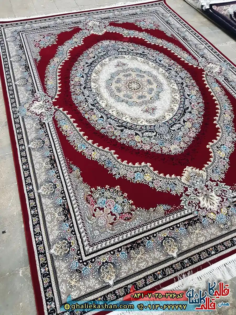 فرش 700 شانه طرح ارمغان رنگ قرمز روناسی کاشان — تصویر ۳