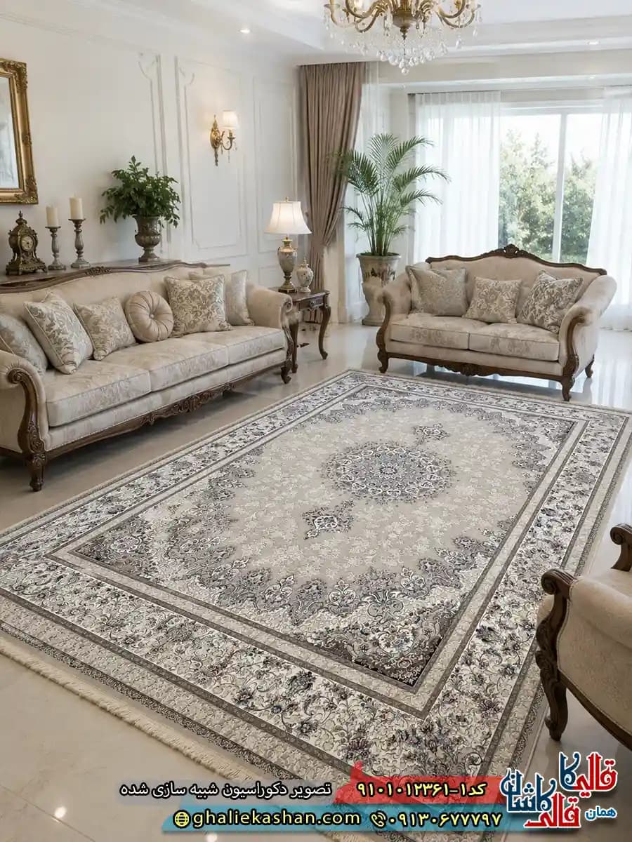 فرش کلاسیک 1200 شانه طرح اصفهان رنگ بژ کاشان