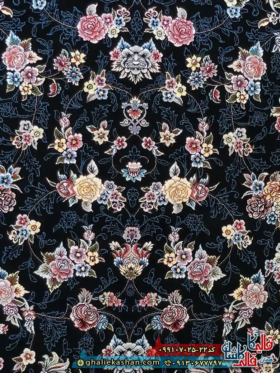فرش ارزان 700 شانه طرح افشان گیلدا رنگ سرمه ای کاشان – 12 متری — تصویر ۴
