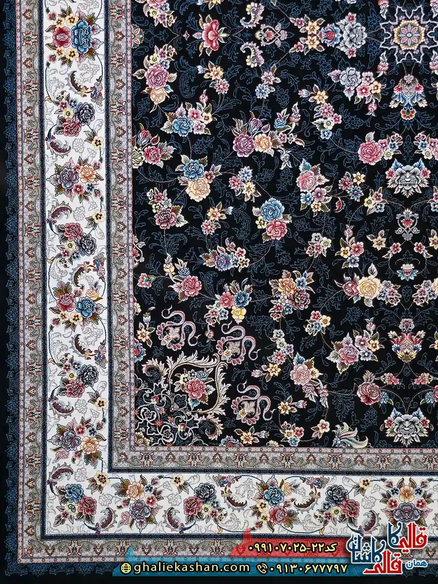 فرش ارزان 700 شانه طرح افشان گیلدا رنگ سرمه ای کاشان – 12 متری — تصویر ۳