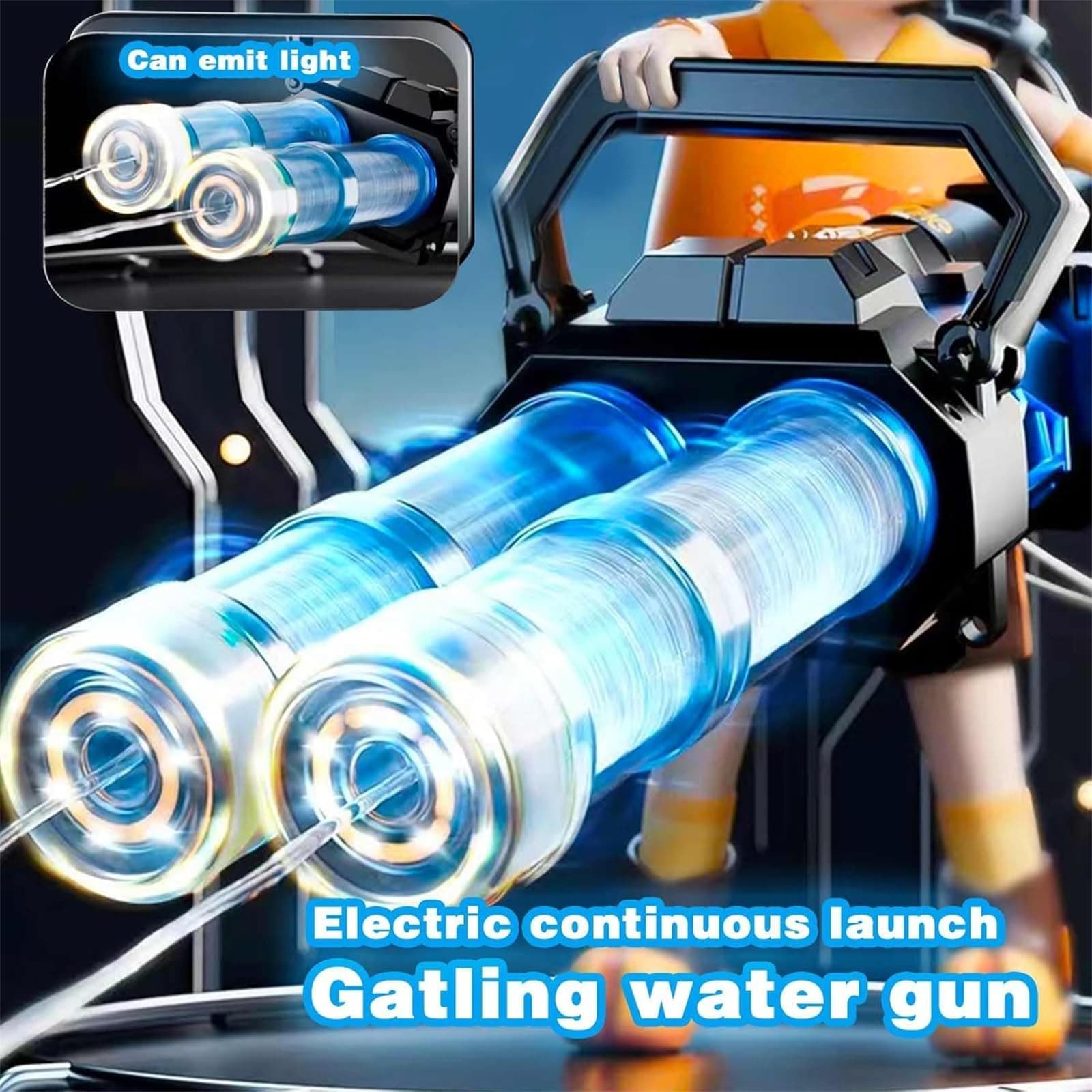 تفنگ آبپاش شارژی بزرگ دو لول حرفه ای مدل Water Gatling Gun کد JF005 — تصویر ۴