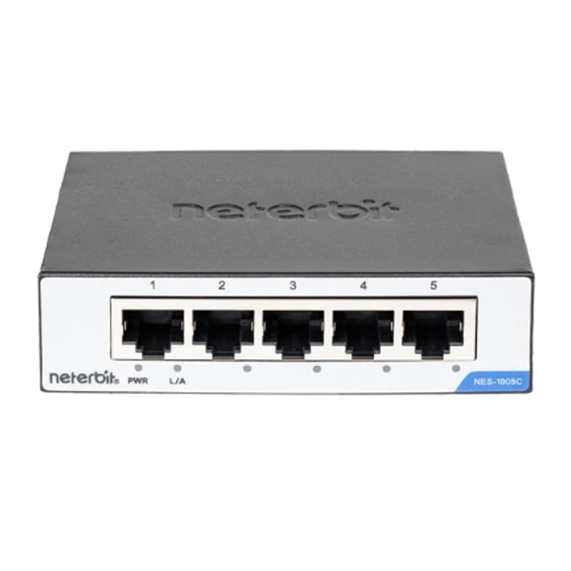 سوییچ 5 پورت نتربیت مدل NES-1005C، دارای پورت شبکه RJ-45 با حداکثر سرعت 100 مگابیت بر ثانیه، ظرفیت سوییچینگ 1 گیگابیت بر ثانیه، با پشتیبانی از QoS — تصویر ۲