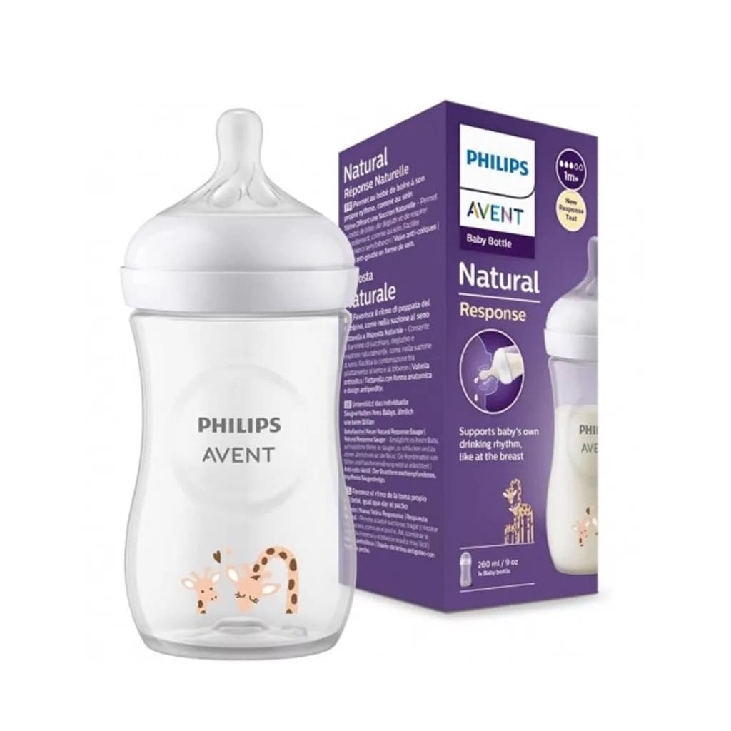 شیشه شیر نچرال 3قطره جعبه ای 260میل 1+ماه سفید زرافه اونت Avent — تصویر ۷