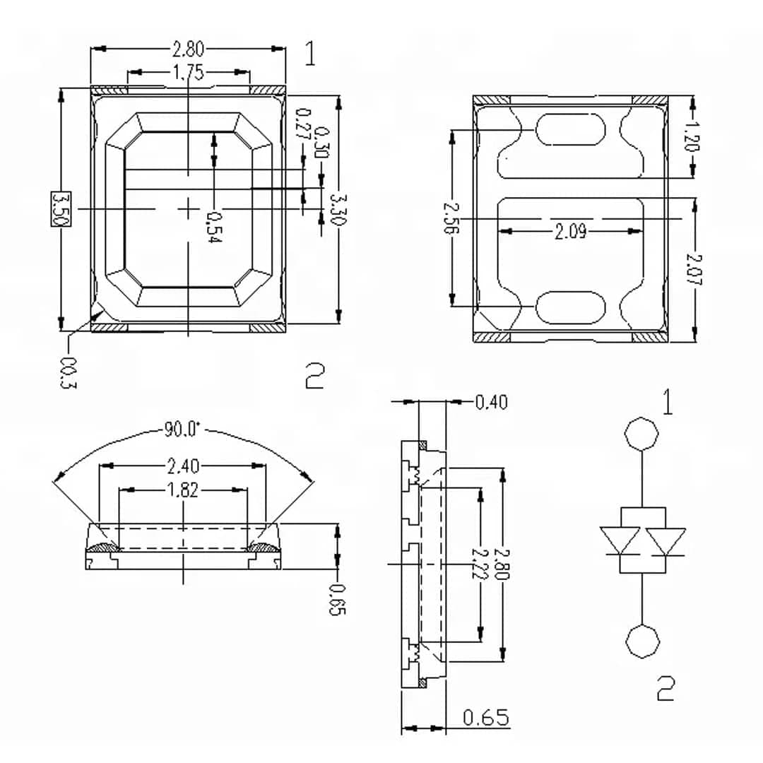 SMD LED پکیج 2835 نارنجی/پرتقالی 0.2W 3.0V-3.2V بسته 50 تایی — تصویر ۳