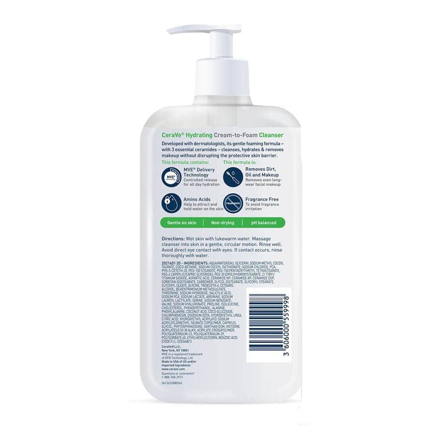 پاک کننده آبرسان صورت کرم به فوم سراوی مدل Hydrating مناسب پوست نرمال تا خشک حجم 236 میل — تصویر ۲