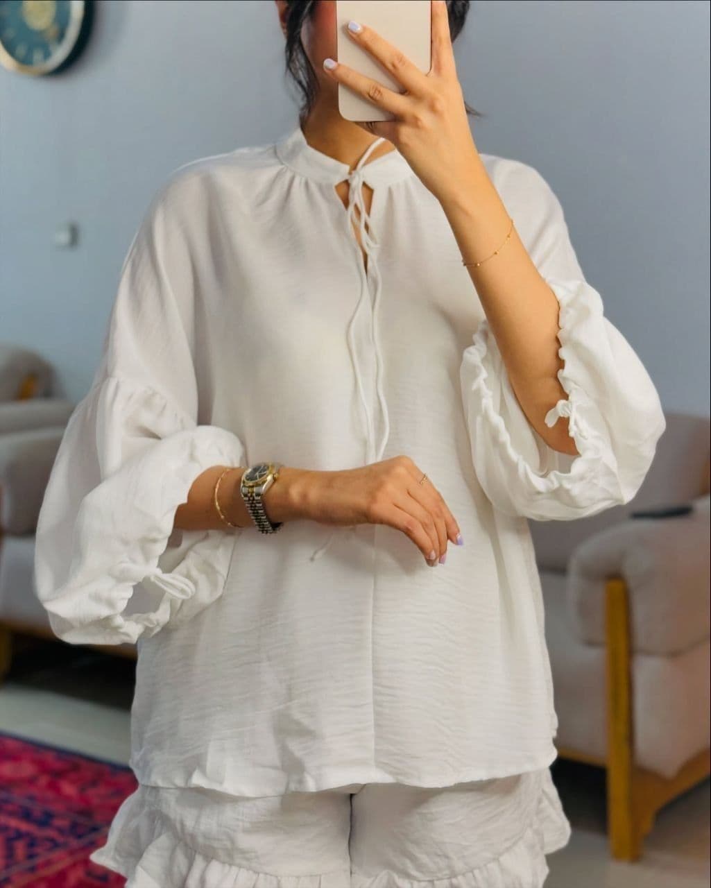 ست بلوز و شورتک نخی دخترانه و زنانه کد 9730 — تصویر ۶