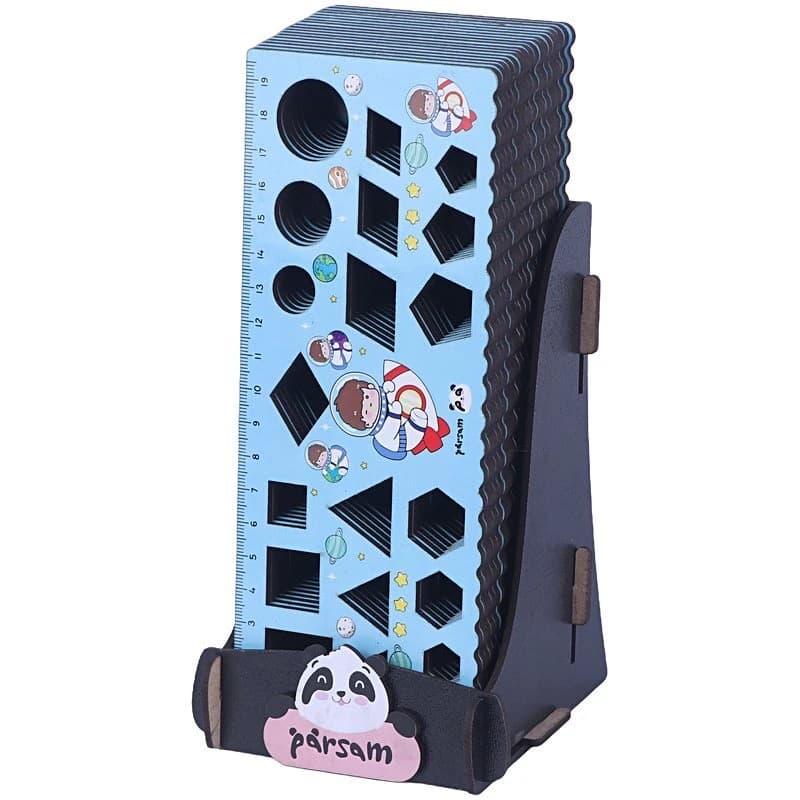 خط کش شابلون دار چوبی پارسام Parsam 19cm بسته 18 عددی — تصویر ۲