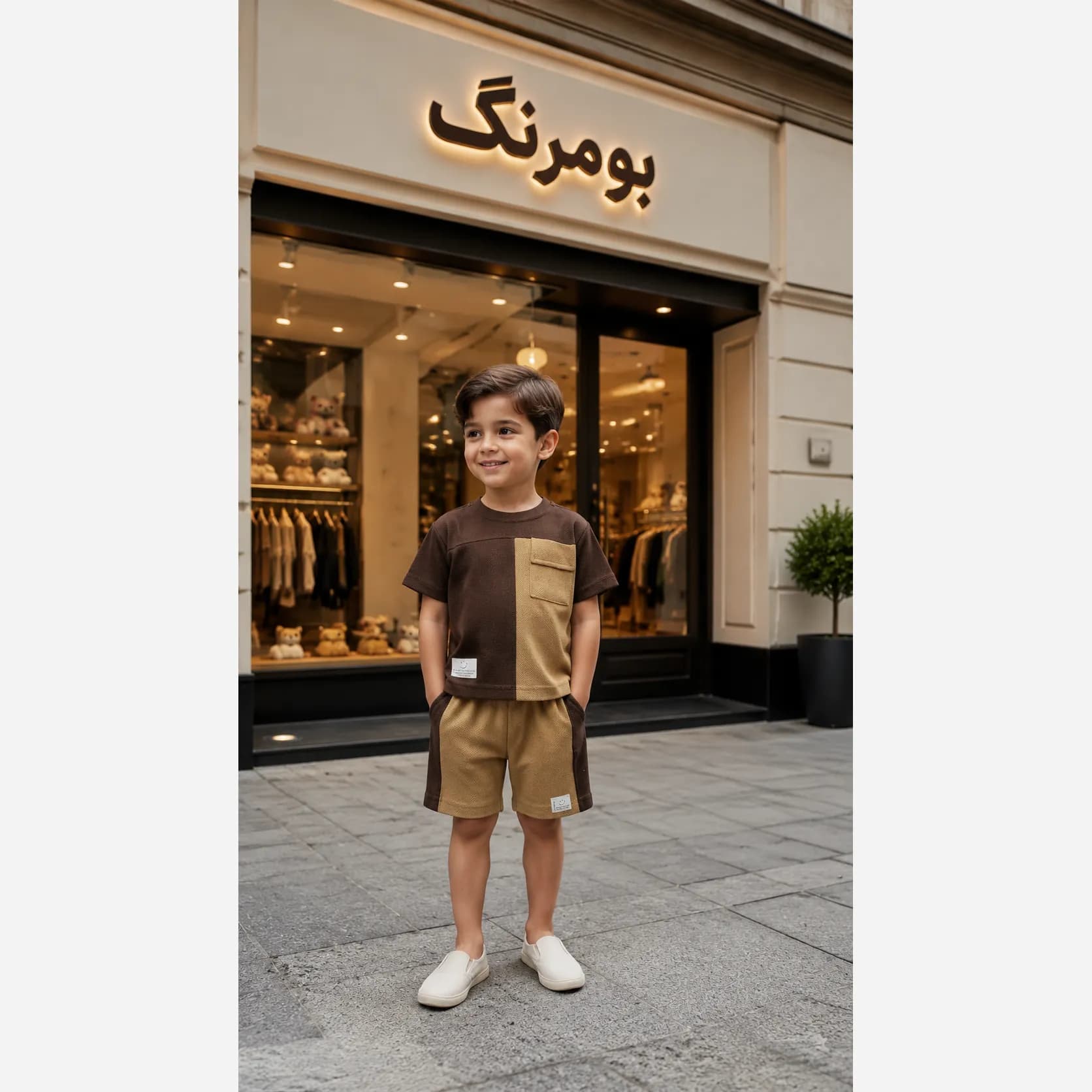 ست تیشرت و شلوارک بچگانه جنس پارچه بیسکوییتی گرم بالا — تصویر ۵