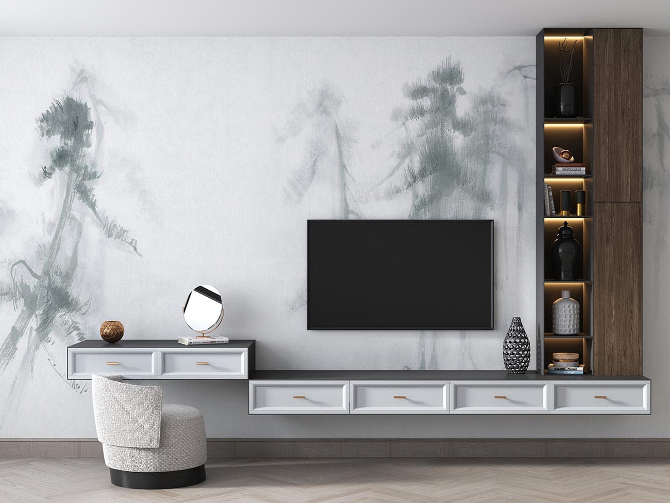 کاغذ دیواری ساده مدرن درخت M10052300 — تصویر ۳