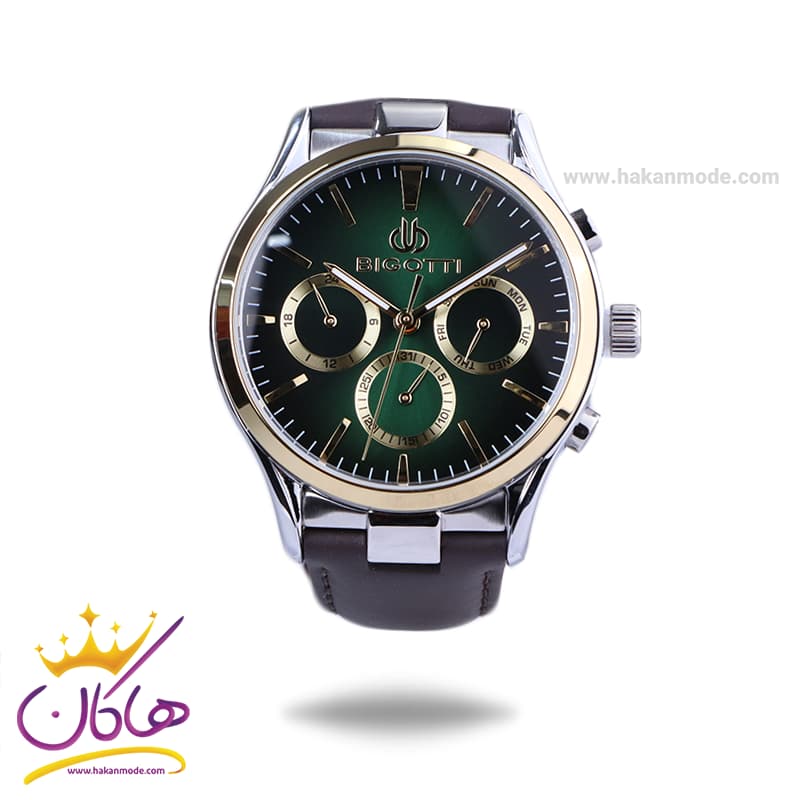 ساعت بیگوتی مردانه بند چرم قهوه ای صفحه سبز BG.1.10523/3