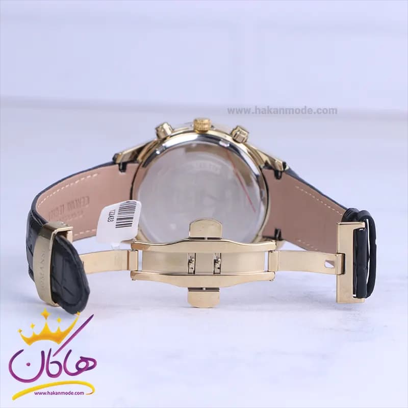 ساعت عقربه ای رومانسون مردانه چرم مشکی قاب طلایی G 2101/3 — تصویر ۲