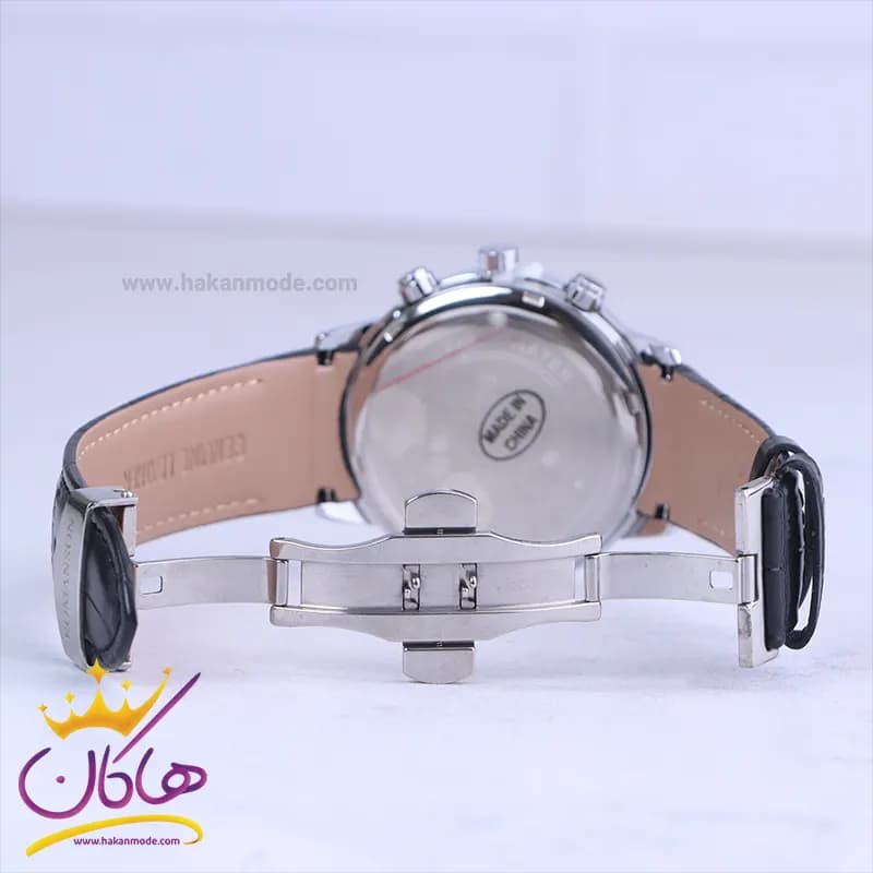 ساعت عقربه ای رومانسون مردانه بند چرم مشکی G 8063/1 — تصویر ۲