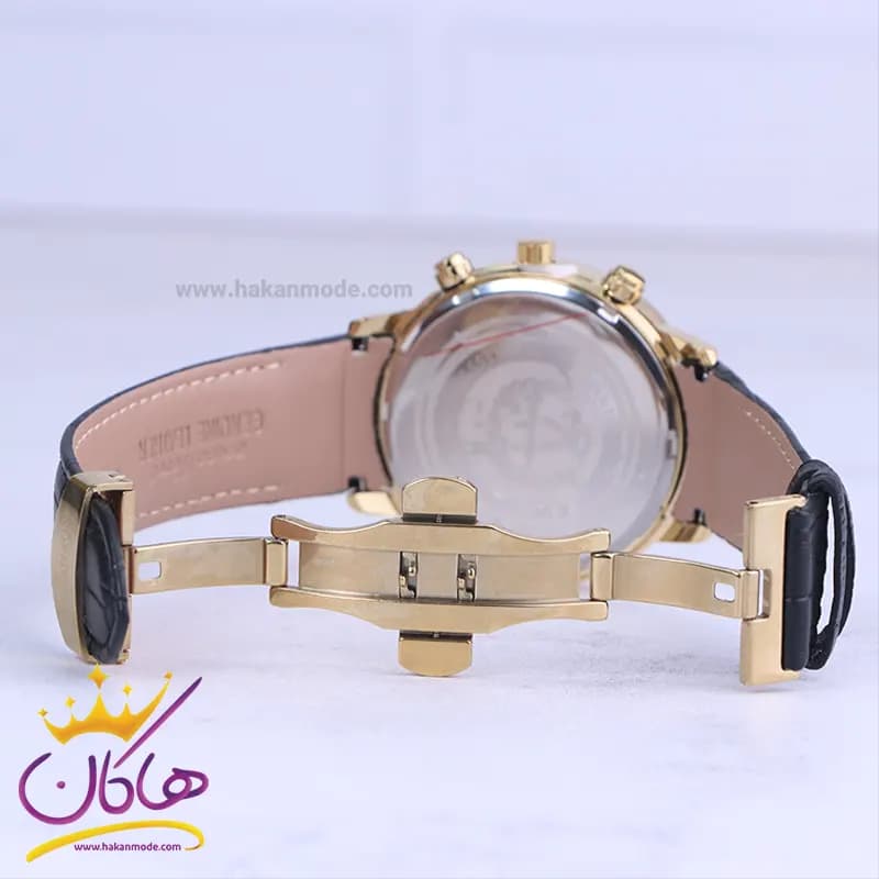 ساعت عقربه ای رومانسون مردانه چرم مشکی قاب طلایی G 2070/1 — تصویر ۲