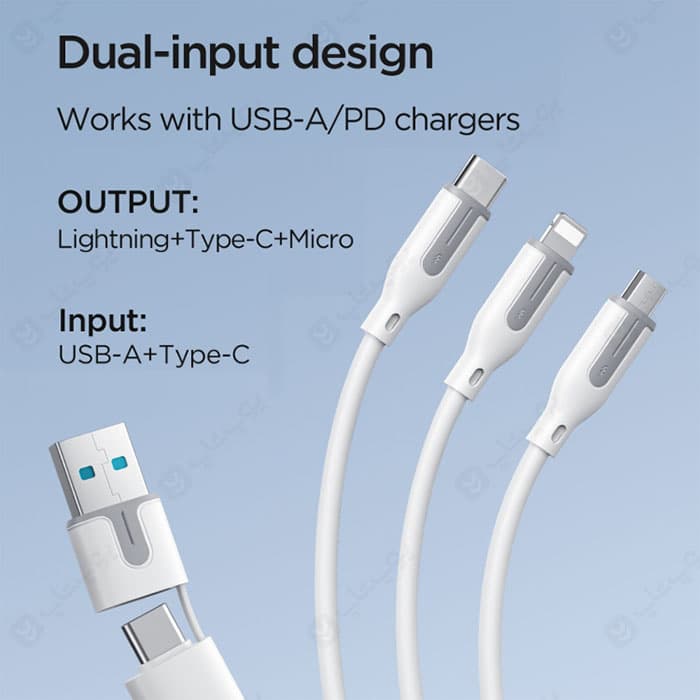 کابل شارژ تایپ C و USB به تایپ C، لایتنینگ و میکرو جویروم مدل A15 به طول 1.2 متر — تصویر ۳