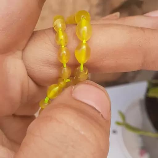 تسبیح شاه مقصود افغان رنگ زرد زعفرانی سایز تاجری روان و خوشدست،تراش یکدست و بدون ایراد،شیک و باکلاس،کارتک | تسبیح سنگی | سنگ طبیعی | تسبیح مذهبی | تسبیح مالاکیت | تسبیح لاجورد | تسبیح یاقو — تصویر ۳