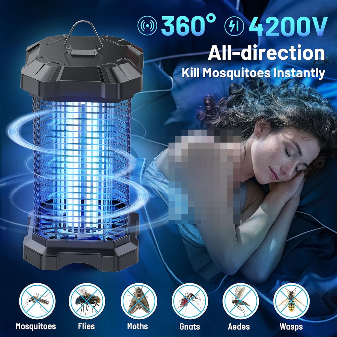 حشرهکش برقی سقفی و رومیزی 4200 ولت 18 و1ت فضای باز JY-01C ضدآب — تصویر ۲
