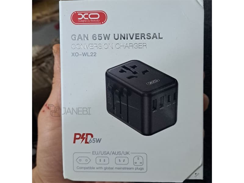 تبدیل پریز برق چندکاره و شارژر دیواری مسافرتی دو سوکت و دو یو اس بی و 3 تایپ سی ایکس او WL22 — تصویر ۸