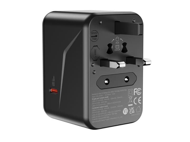 تبدیل پریز برق چندکاره و شارژر دیواری مسافرتی دو سوکت و دو یو اس بی و 3 تایپ سی ایکس او WL22 — تصویر ۳