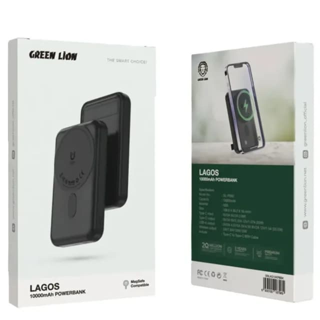 پاوربانک وایرلس مگنتی 15 وات، Type-C و USB فست شارژ 22.5 وات 10000 گرینلاین GL-PB60 LAGOS — تصویر ۸