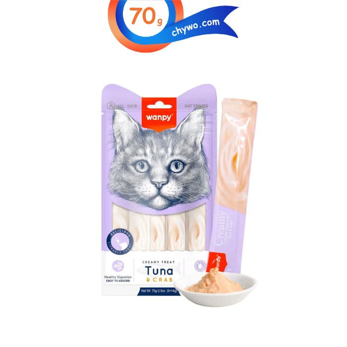 بستنی گربه ونپی طعم ماهی تن و خرچنگ بسته 5 عددی Wanpy Creamy Treat — تصویر ۳