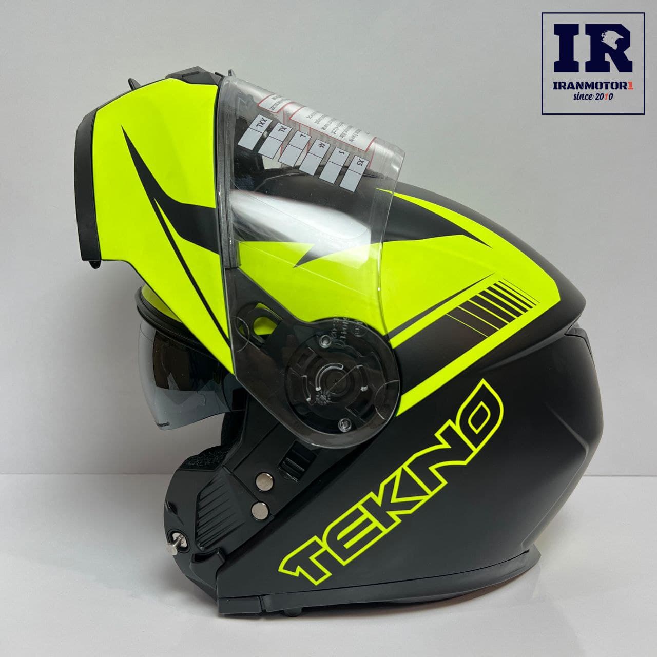 کلاه کاسکت بلوتوث دار فک متحرک تکنو Tekno – فسفری مشکی + BT11 — تصویر ۴