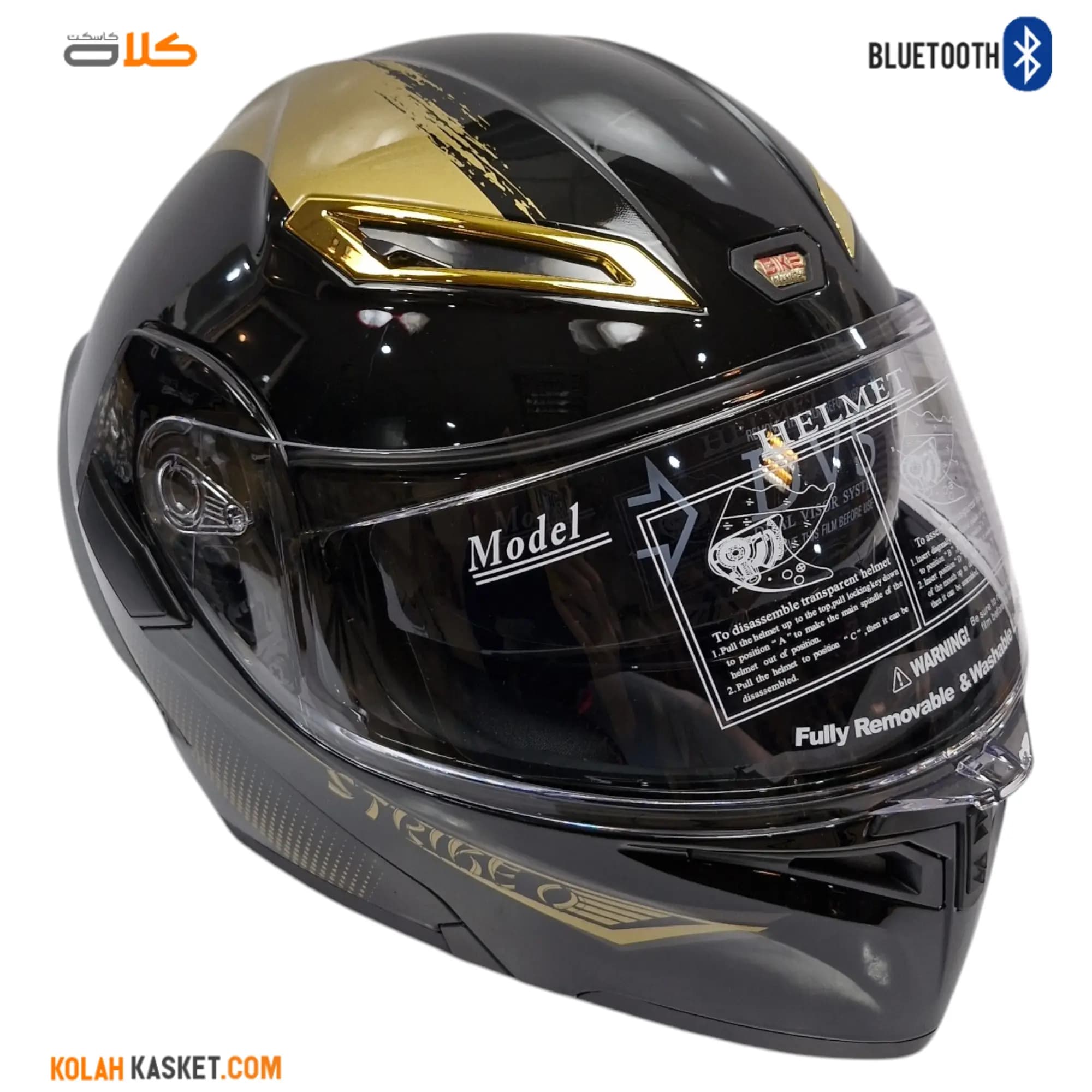کلاه کاسکت بلوتوثی فک متحرک QIKE مدل Y10-golden — تصویر ۲