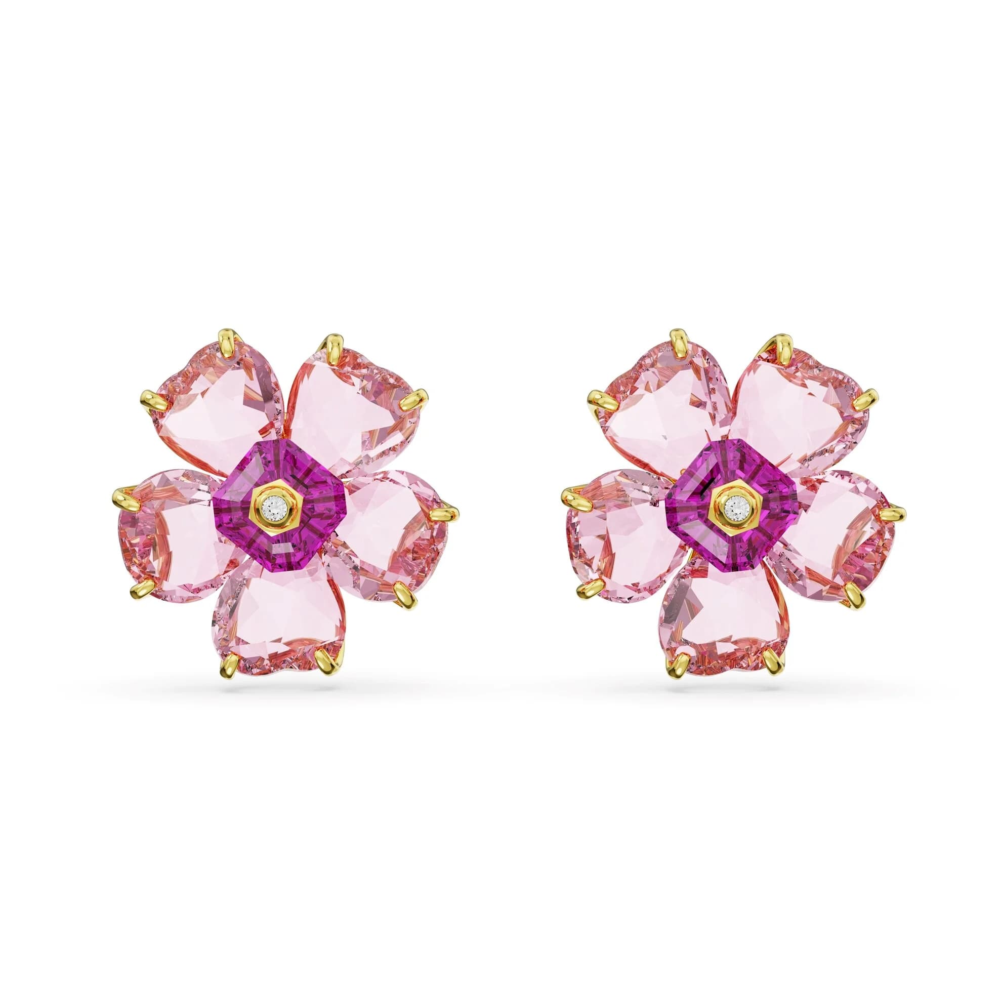 گوشواره صورتی و طلایی سواروسکی اورجینال Swarovski Florere stud earrings 5650563 — تصویر ۳