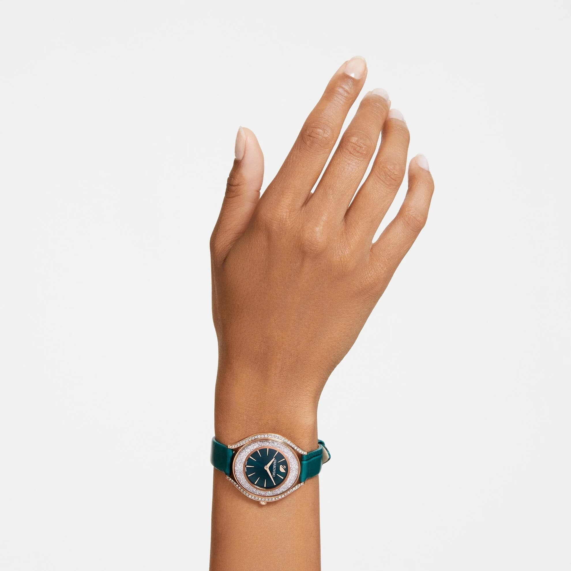 ساعت مچی سبز چرم سوئیسی سواروسکی اورجینال Swarovski Crystalline Aura watch 5644078 — تصویر ۲