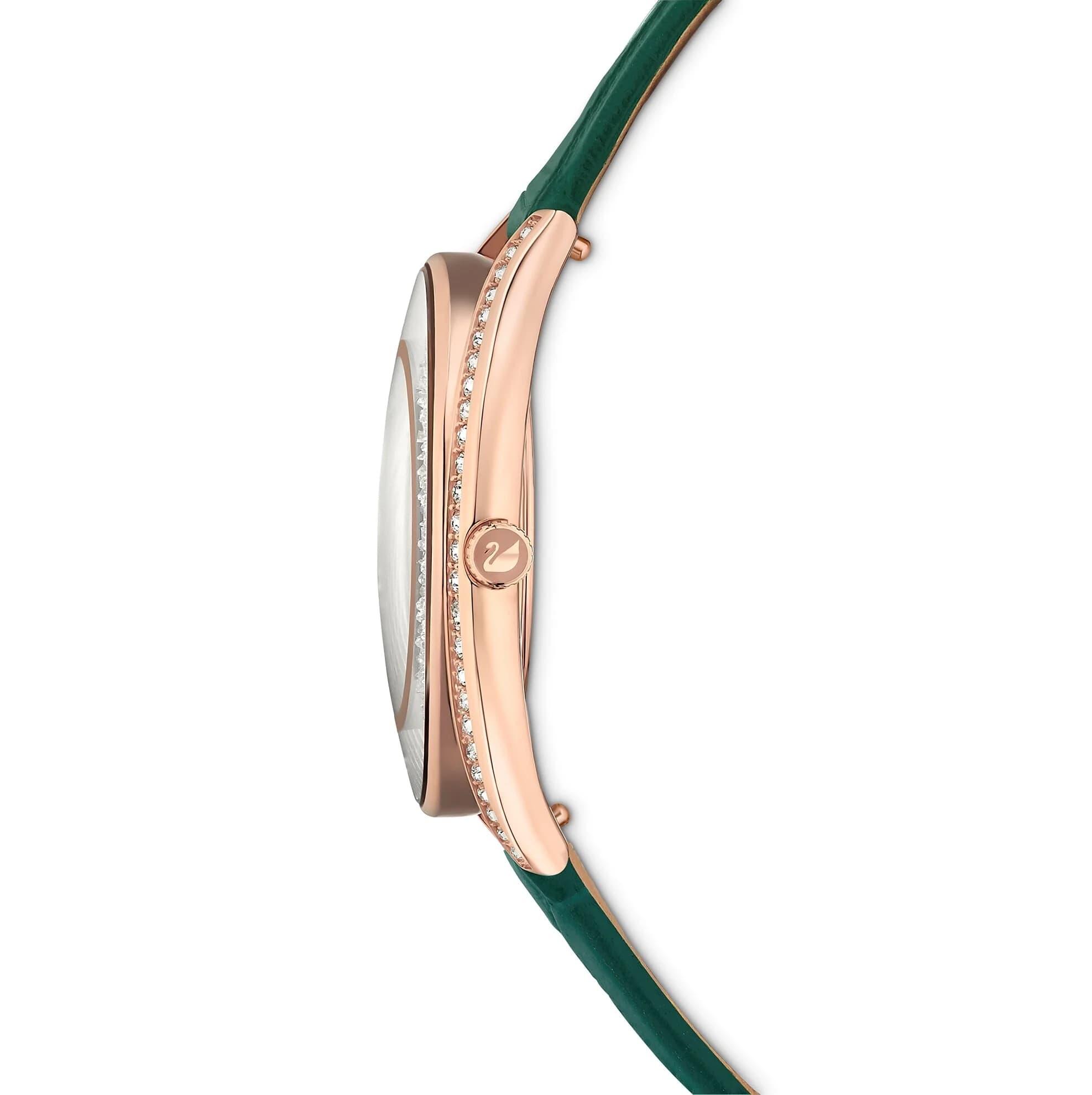 ساعت مچی سبز چرم سوئیسی سواروسکی اورجینال Swarovski Crystalline Aura watch 5644078 — تصویر ۵