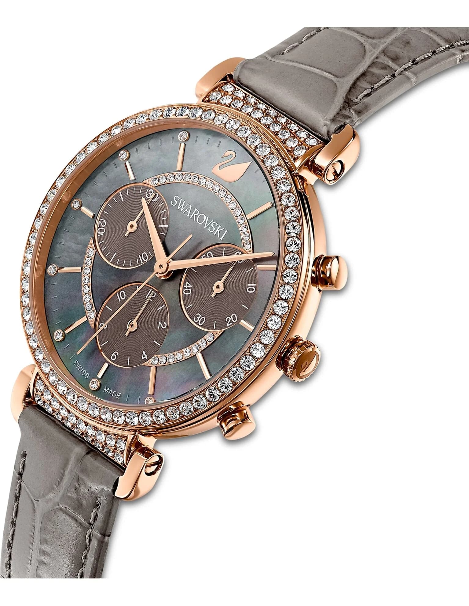 ساعت مچی طوسی چرم سوئیسی سواروسکی اورجینال Swarovski Passage Chrono watch 5580348 — تصویر ۲