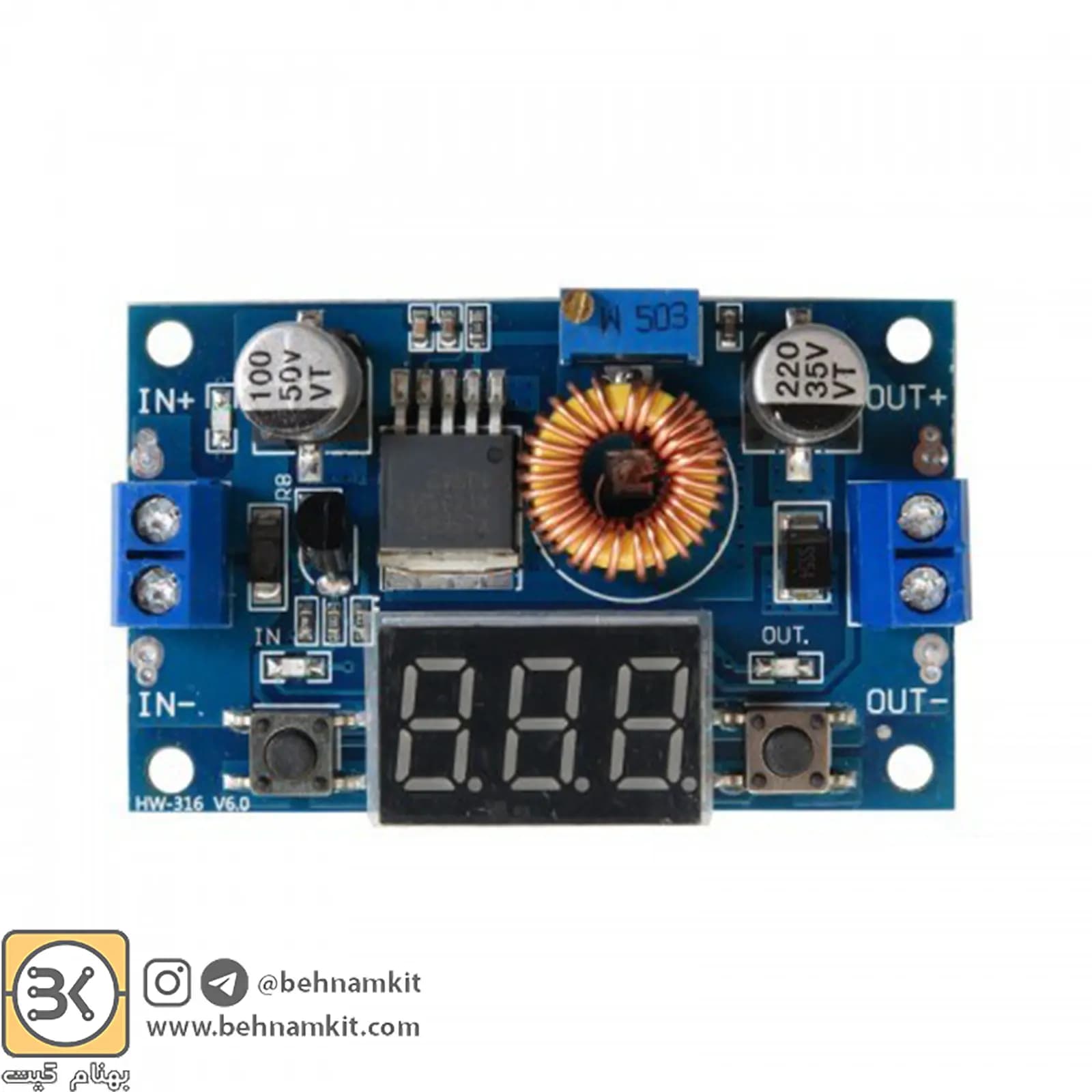 ماژول رگولاتور DC به DC کاهنده 5 آمپر XL4015 داری نمایشگر و قابلیت تنظیم ولتاژ خروجی