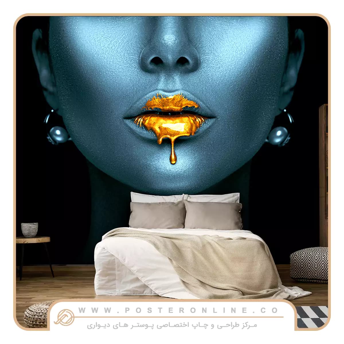 پوستر دیواری آرایشگاه زنانه و رژ طلایی کد w-2022