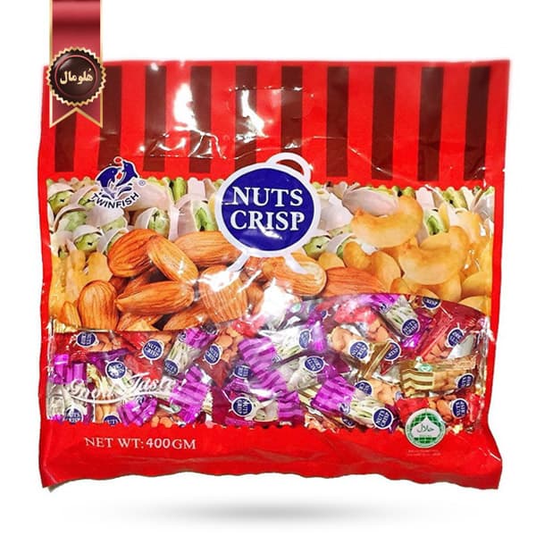 آب نبات اسفنجی توئن فیش Twinfish مدل آجیل ترد Nuts crisp وزن 400 گرم (اورجینال)