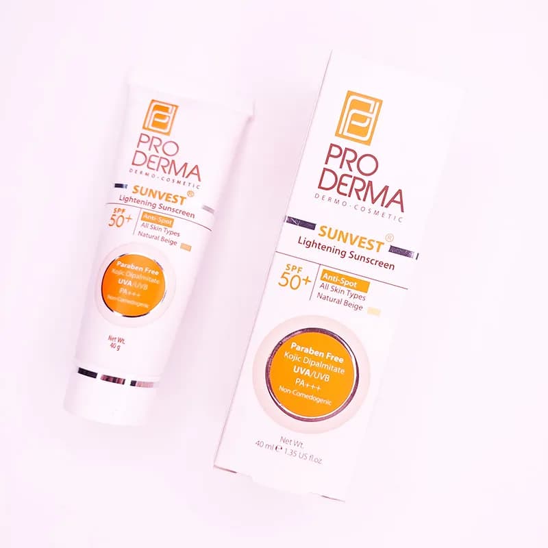 عمده فروشی کرم ضدآفتاب و روشن کننده لک های پوست با بژ طبیعی پرودرما PRO DERMA فاقد چربی spf 50 حجم 40 گرم 92385 — تصویر ۲