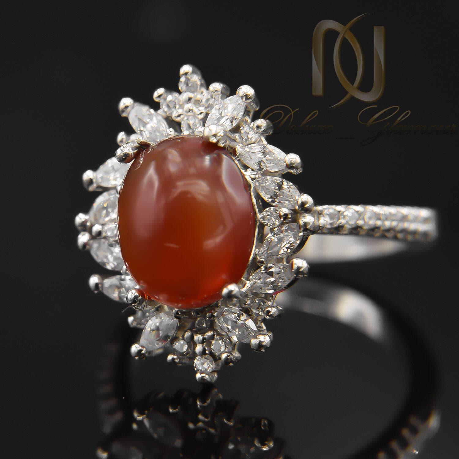 انگشتر عقیق زنانه نقره 925 جواهری rg-n953 — تصویر ۳