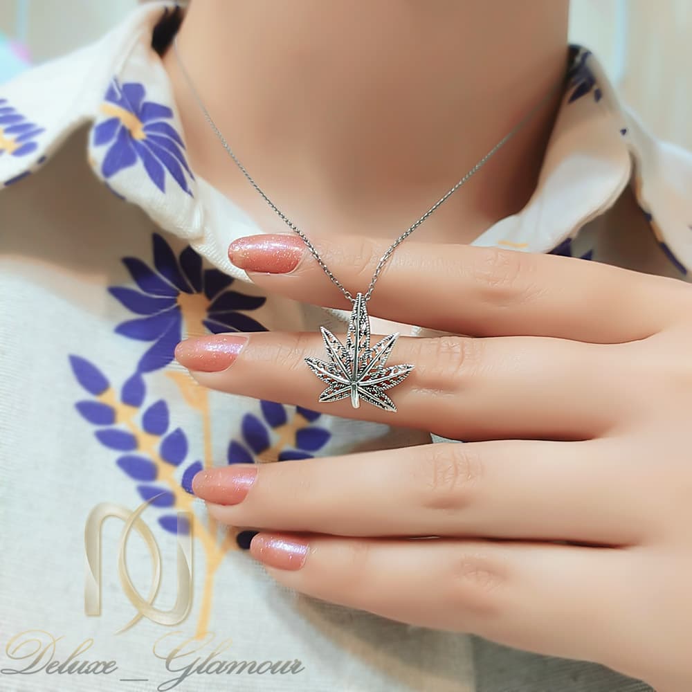 گردنبند ماریجوانا نقره 925 زنانه سیاه قلم nw-n977 — تصویر ۲