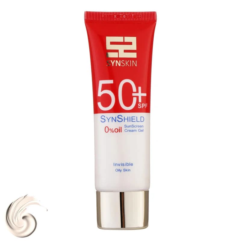 فلوئید ضدآفتاب بدون رنگ ساین اسکین SPF50 مدل SYN SHIELD، مناسب پوستهای چرب، حجم 50 میلیلیتر — تصویر ۵