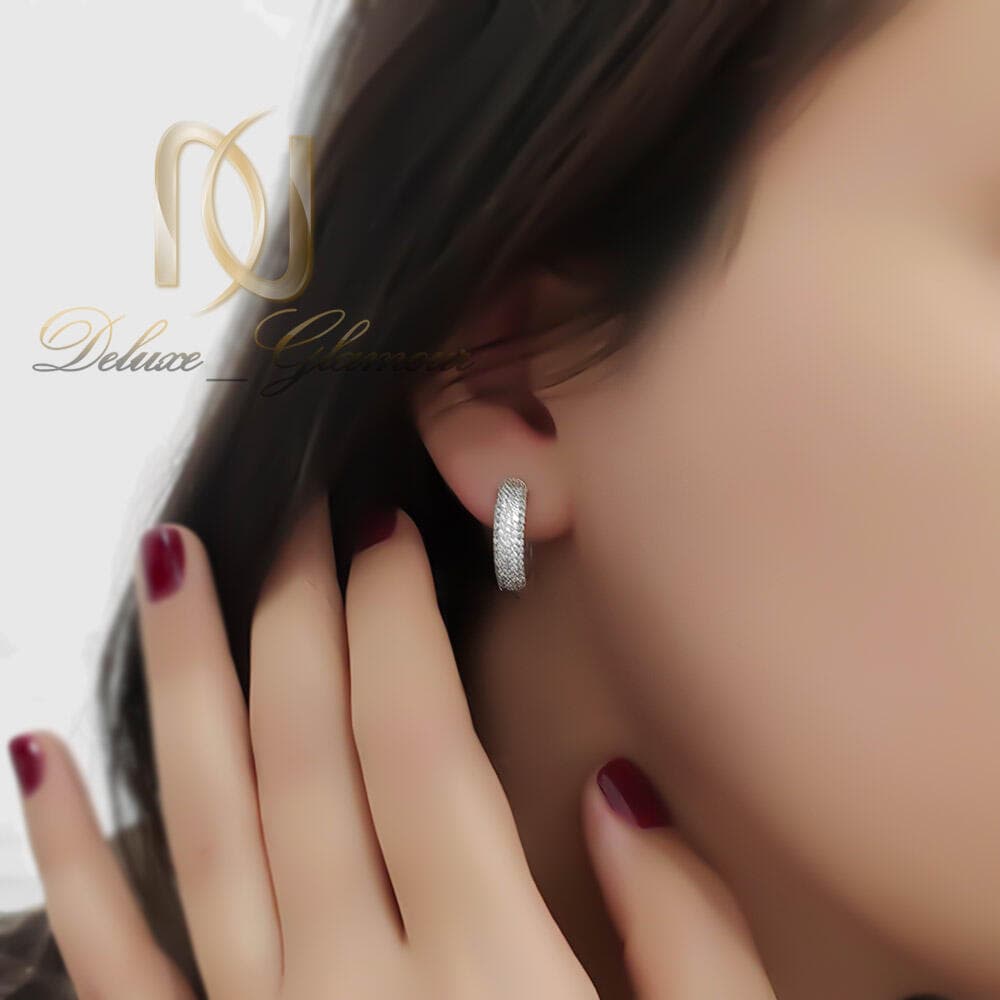 گوشواره نقره حلقه ای زنانه نگین دار er-n323 — تصویر ۲