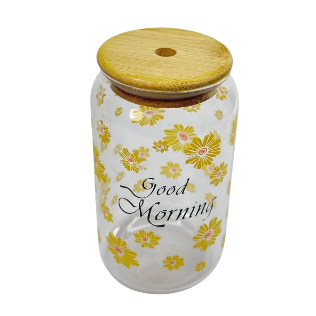 لیوان اسموتی پیرکس مدل استوانه good morning طرح گل کد M244 — تصویر ۲