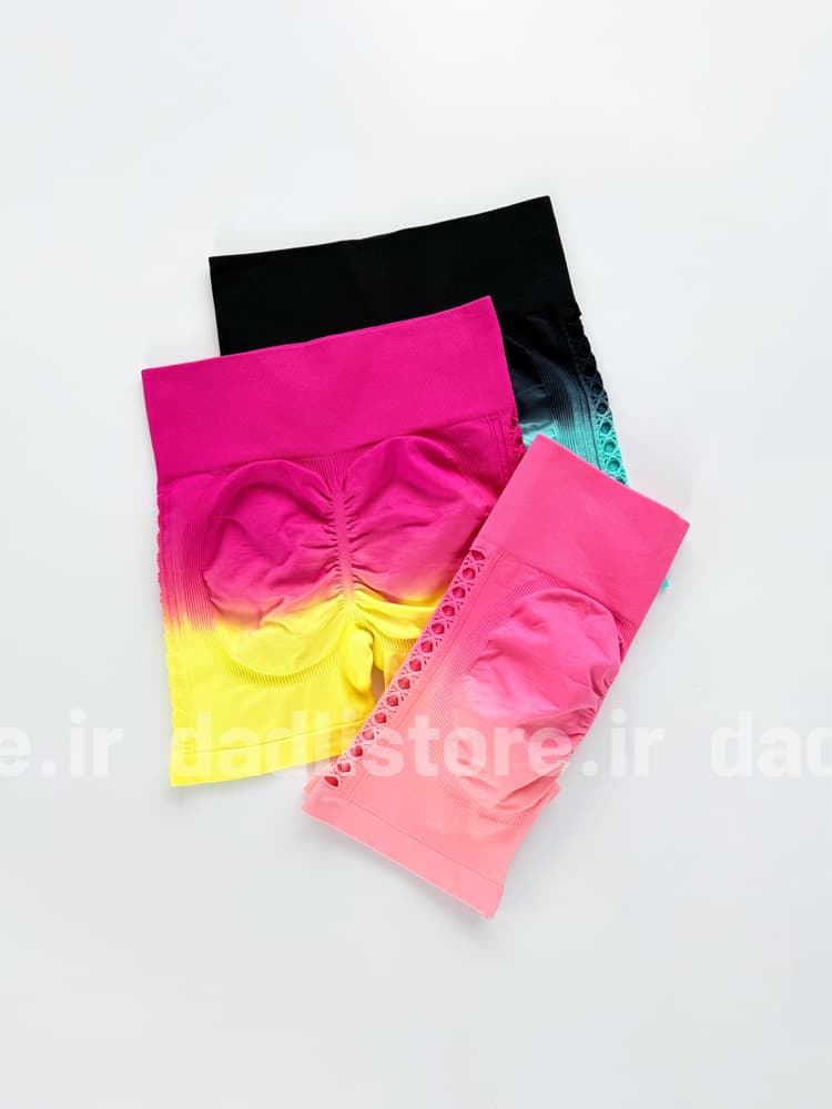 شورتک ورزشی زنانه سیملس پشت چروک آمبره زاپ دار