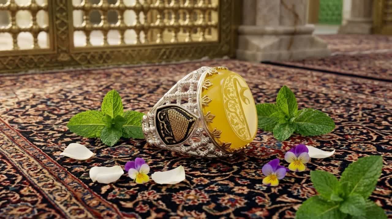 انگشتر عقیق زرد با حکاکی متبرک «یا حسین بن علی» کد 4191 — تصویر ۳